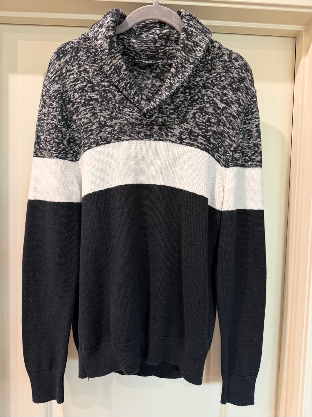 Express Black, White & Gray Marled Colorblock Scoop Sweater